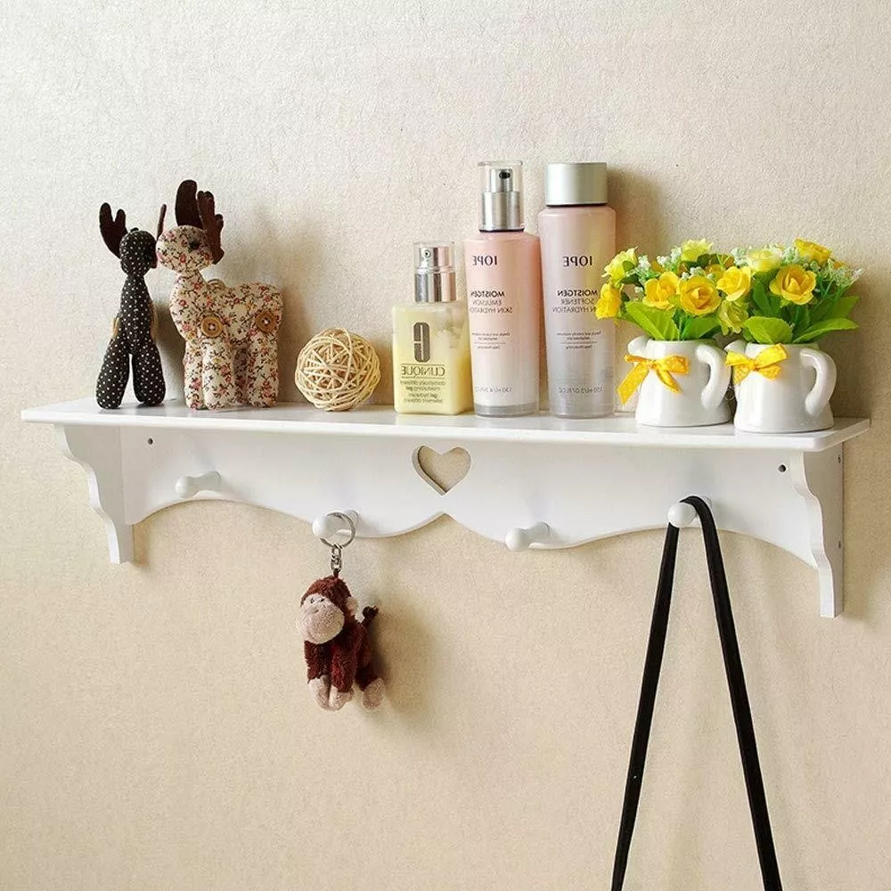 Small Vintage Wooden Wall Shelf Storage Shabby Chic Unit With Key