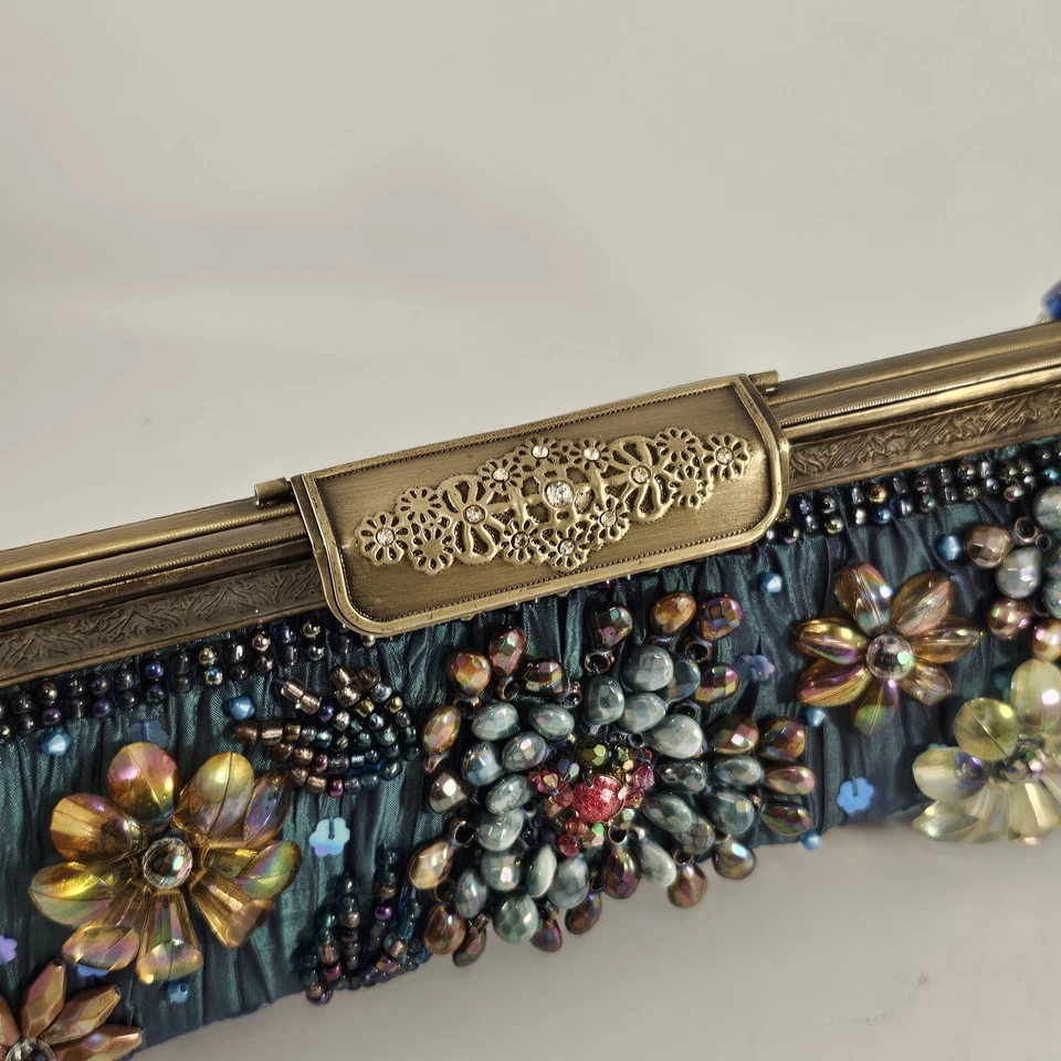 Vintage Mary Frances Bidet Purse Blue Silk And Rhinestone  Small Size - Image 4 of 4