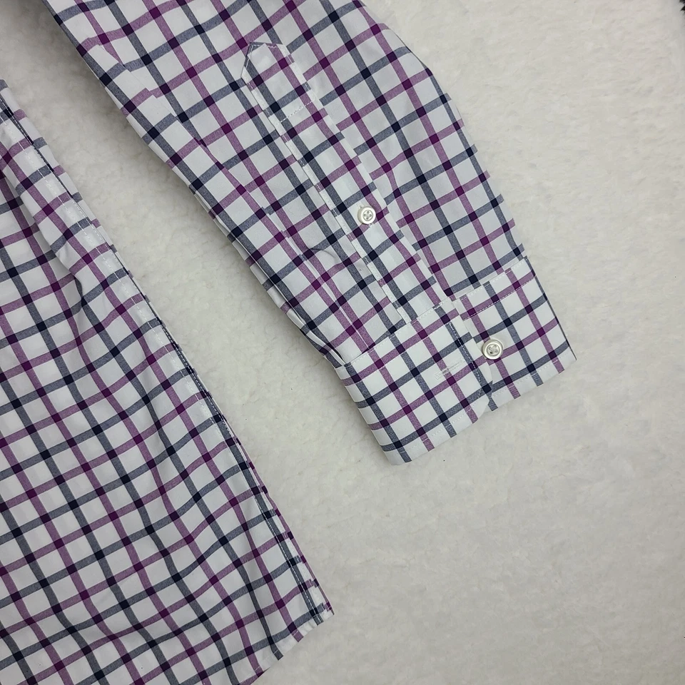 Jos A Bank Traveler Shirt Mens XL Blue Purple Check Tailored Fit Dress Button Up - Image 2 of 4