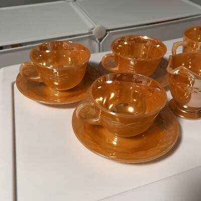 Vintage Anchor Hocking Fire King Peach Lustre 8 Piece Tea Set
