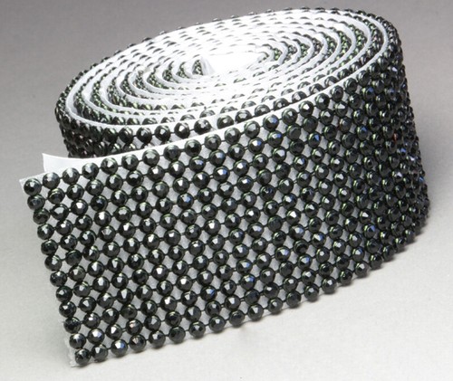 JET Mesh Strassband SS8 Borte SELBSTKLEBEND 2cm 6 Reihen Strasssteine Schwarz - Picture 2 of 12
