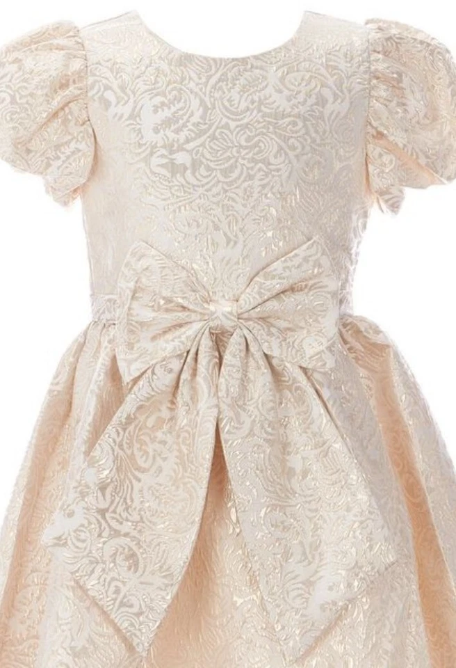 Vestido Fantasioso Brocado Metálico Manga Hinchada Niñas Grandes Ediciones Raras-Talla-14 16 Foto 2 de 4