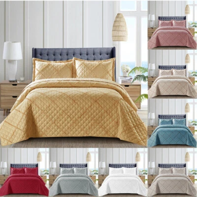 3 Piece Quilted Bedspread Embossed Bed Throw Single Double King Size Bedding Set