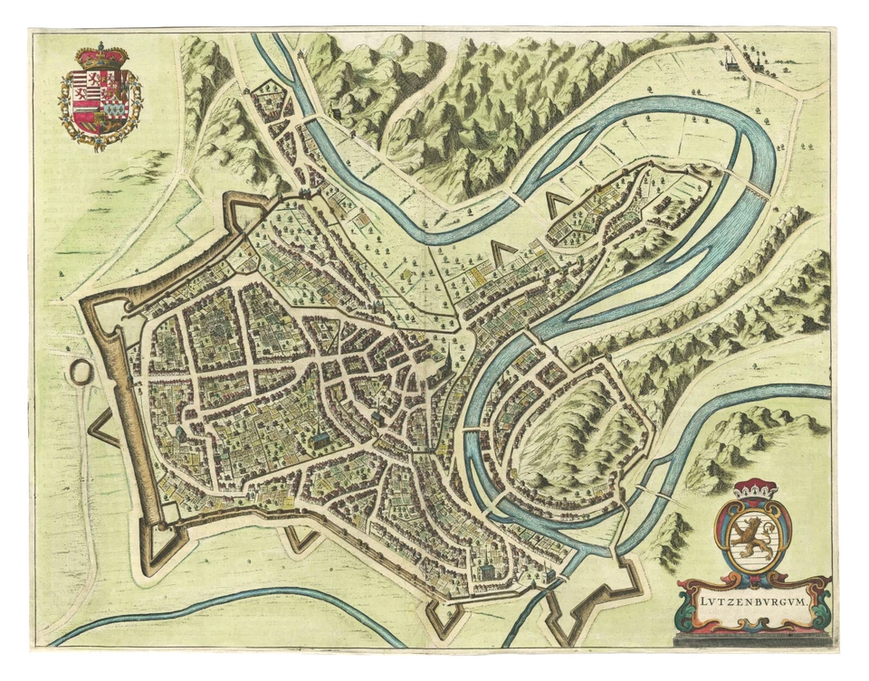 Antique Map "Lutzenburgum" (Luxembourg) Joan Blaeu, c.1649 - Image 2 of 4
