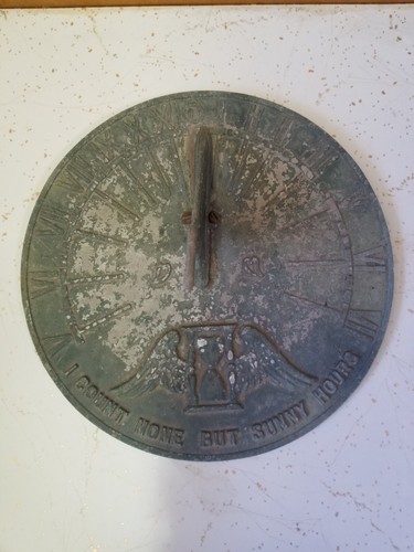 Vintage Antique Metal Sundial I Count None But Sunny Hours 9" Diameter