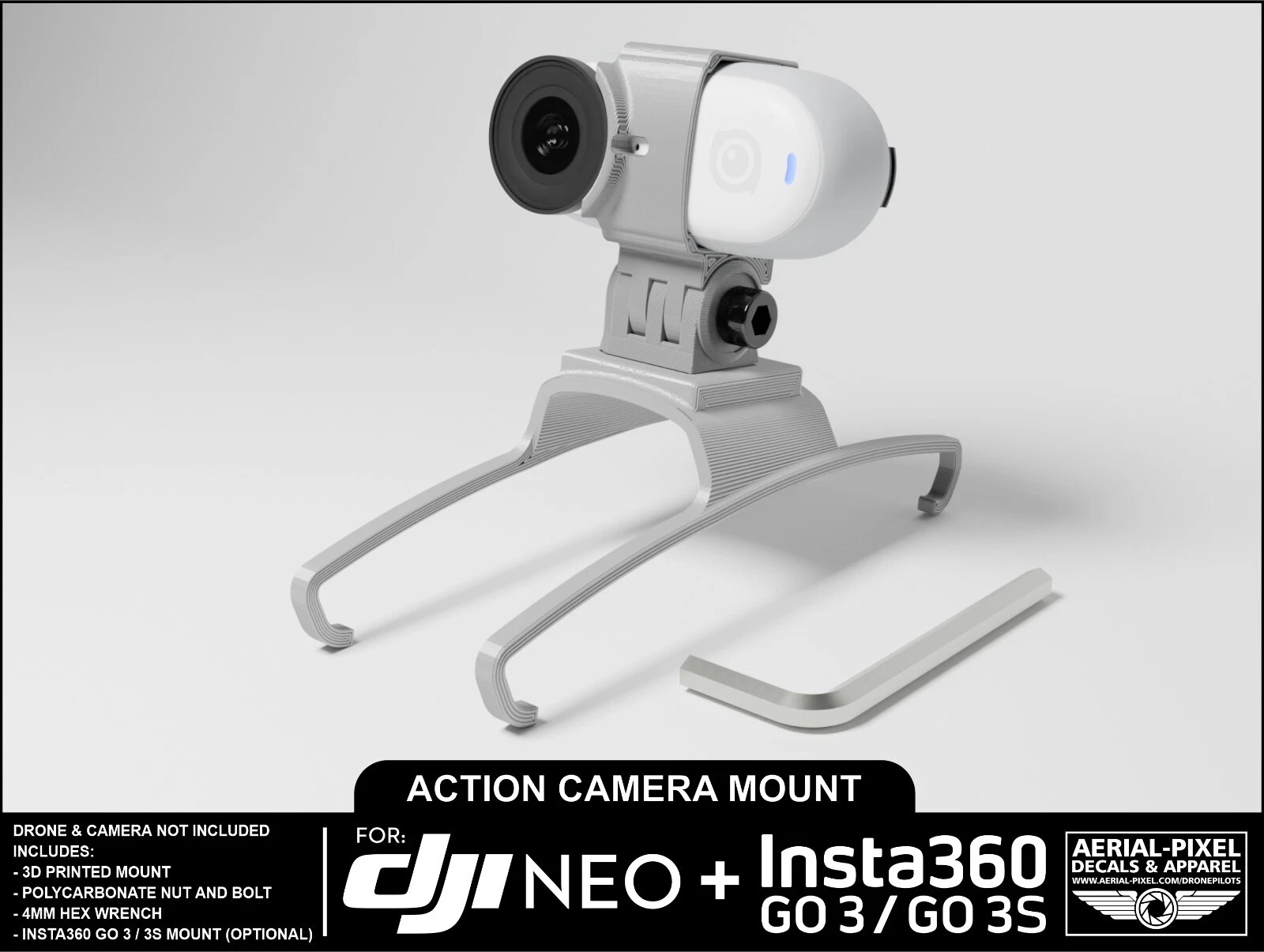 DJI Neo Action Camera Mount for Insta360 Go 3 and Go 3S (Camera