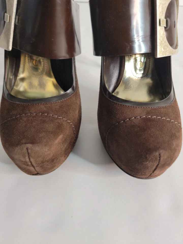 Zapatos Gianmarco Lorenzi Talla EU 38 Tacones Altos Stiletto Gamuza Cuero Bombas Hebilla Foto 3 de 4