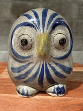 Vintage Owl Tonala Mexican Folk Art Hand Painted Ceramic Pottery Mid Century 5”