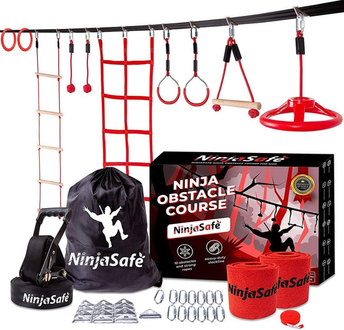 Ninja Obstacle Course for Kids Backyard - 10 Durable Obstacles and 50' Slackline - Picture 8 of 11