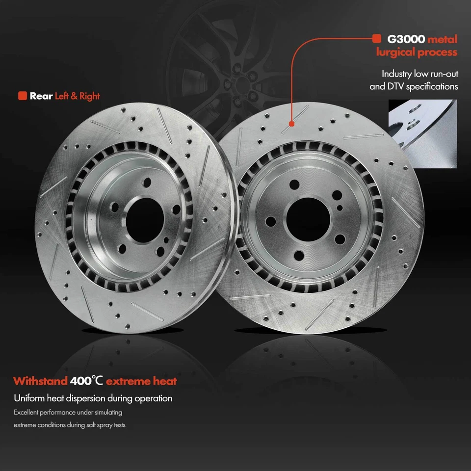 Rear Left & Right Drilled Brake Rotors for Mercedes-Benz CL550 09-14 S550 S450 - Image 3 of 4