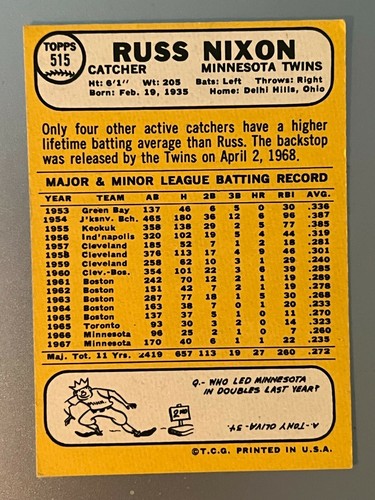 1968 Topps Baseball Singles - 458 to 598 - High Numbers - Pick Your Card - - 第 127/499 張圖片