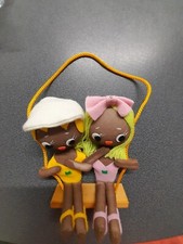 SUPERB VINTAGE RAG  DOLLS SITTING ON A SWING