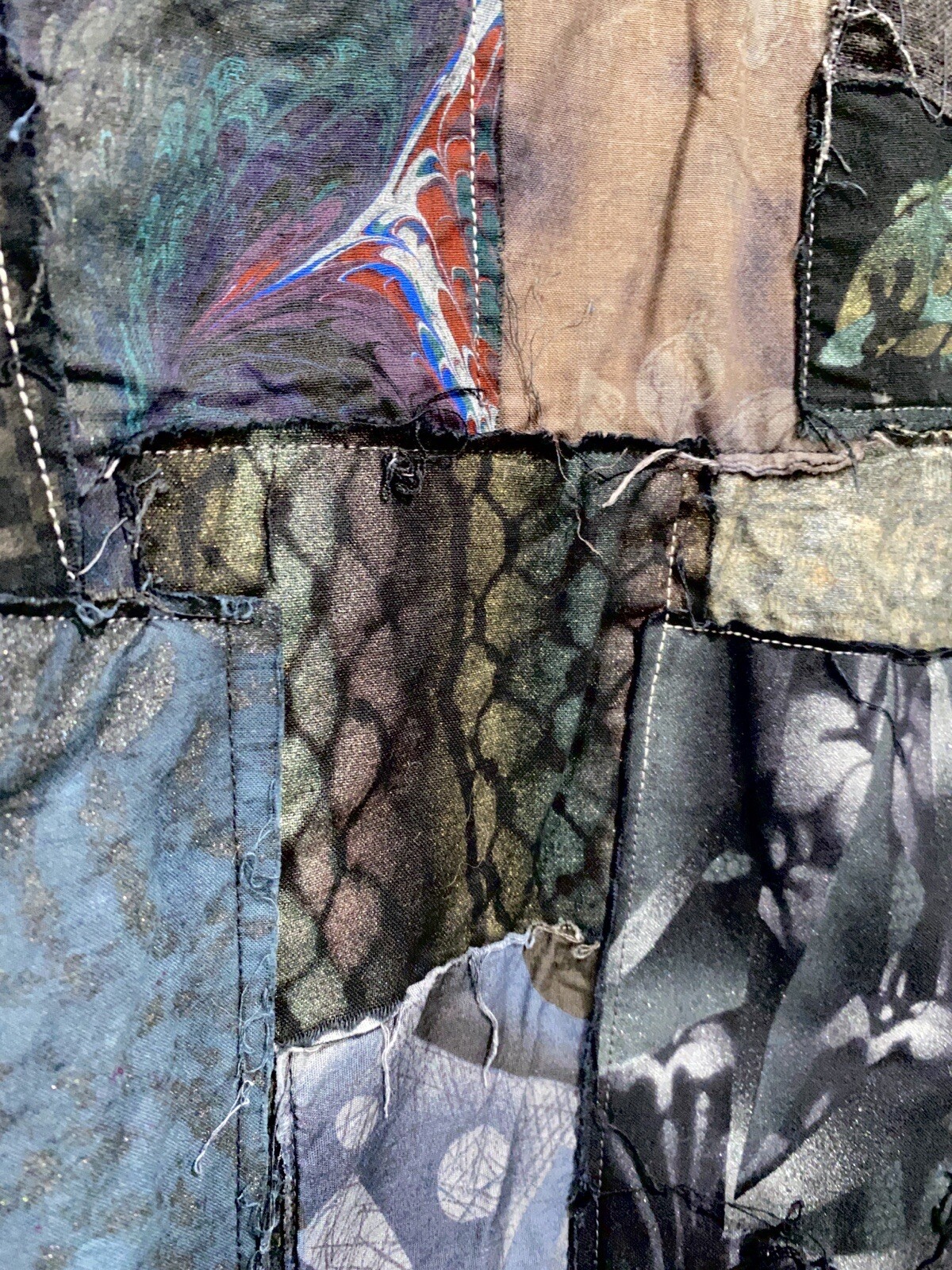 Vintage Handmade Patchwork Jacket Frog Dark Tones… - image 6