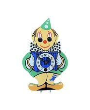 Vintage Googly Moving Eye German Clown Wind Up Pendulette Mini Wall Cuckoo Clock