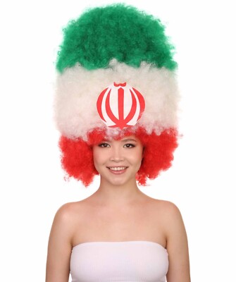 Iran Patriote Flag Sport Party Jumbo Afro Wig, HW-2891A