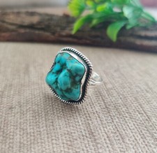 Faceted Turquoise Gemstone Ring 925 Sterling Silver Statement Handmade Ring