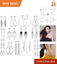 15 Pairs Silver Tone Clip-On Earrings Set - Hypoallergenic Lightweight Styles