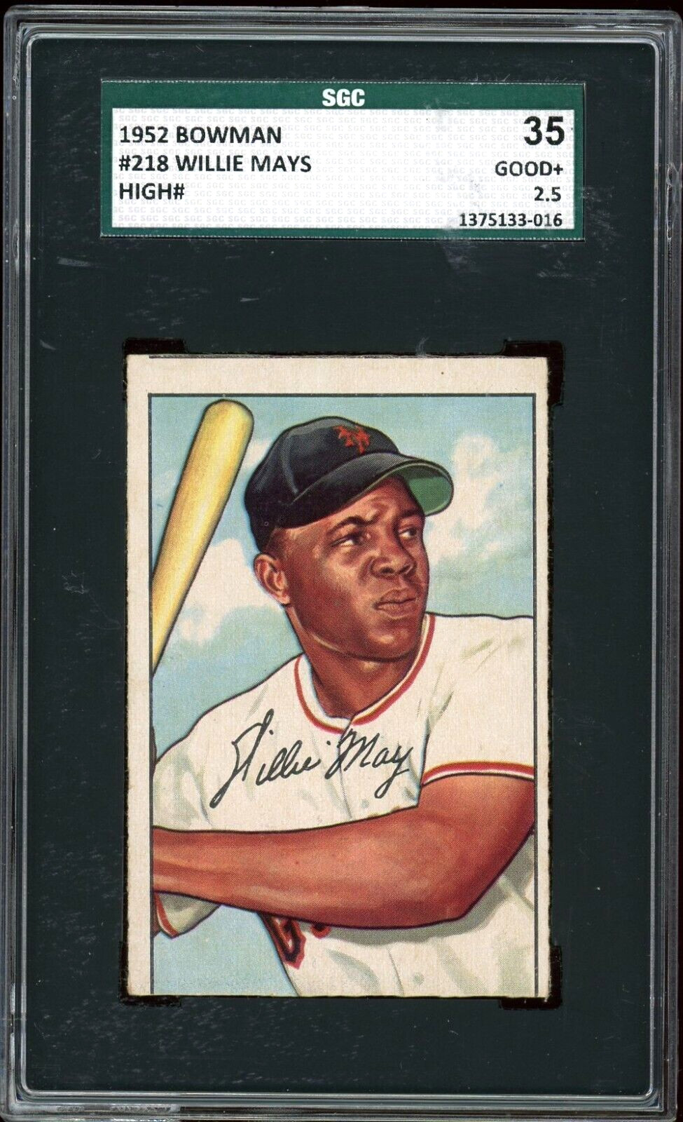 1952 Bowman Willie Mays Card #218 HOF - Certified SGC 2.5 (Good+) - Rare Card!