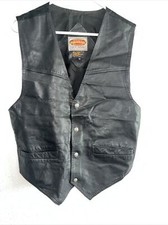 Vintage PARAGRAFF Vest Men Black Genuine Leather Western Biker Cowboy 2 Pockets