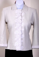 ST.JOHN Women's Knit Light Blue Embroidered Beads Trim Sequins Studs Jacket Sz 6