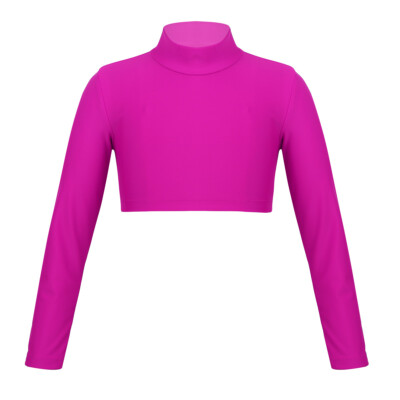DE Kinder Mädchen Crop Top Langarm Tanzshirt Trainingsshirt Party Bühnenauftritt