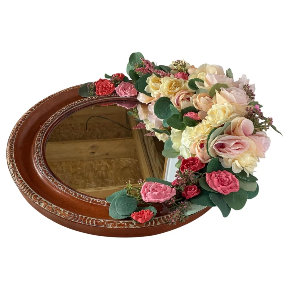 Espejo de pared vintage con flores marco rústico de madera Shabby Chic decoración de boda Foto 2 de 4
