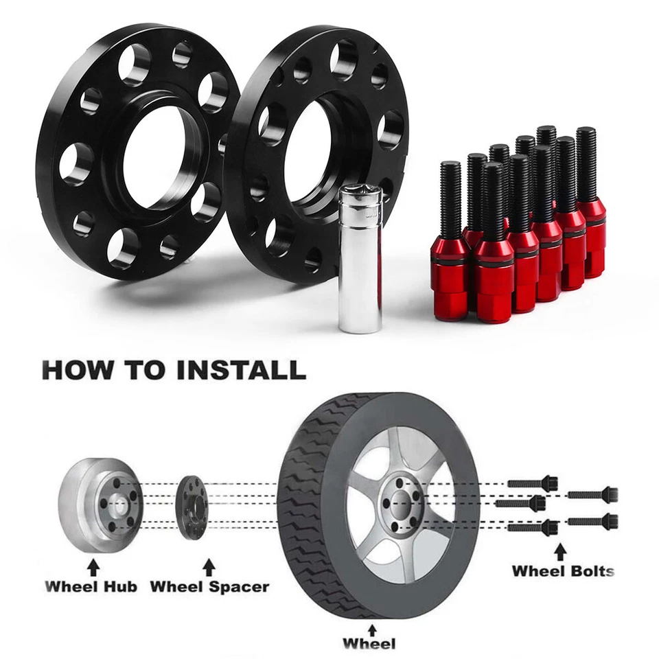 Red 15mm 5x120mm Hubcentric Wheel Spacers M12x1.5 Tapered Bolts For E36/E82 - Image 4 of 4