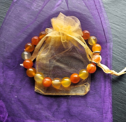 natural stone bracelet , orange stripe agate 8 mm+gold-plated - Picture 2 of 2