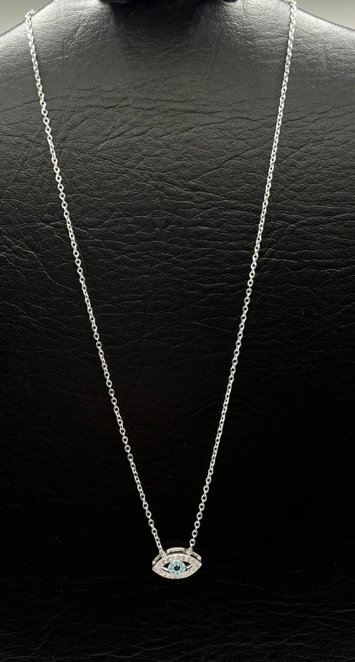 Collar de cadena enchapada en latón colgante circonita cúbica mal de ojo turco azul de 18"" Foto 2 de 4
