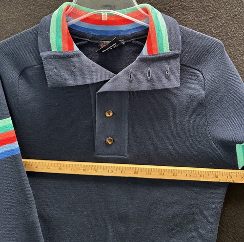 VTG Men's Navy Blue/Rainbow Demetre Collared Ski Sweater 100% Wool USA Sz Med - Picture 6 of 8
