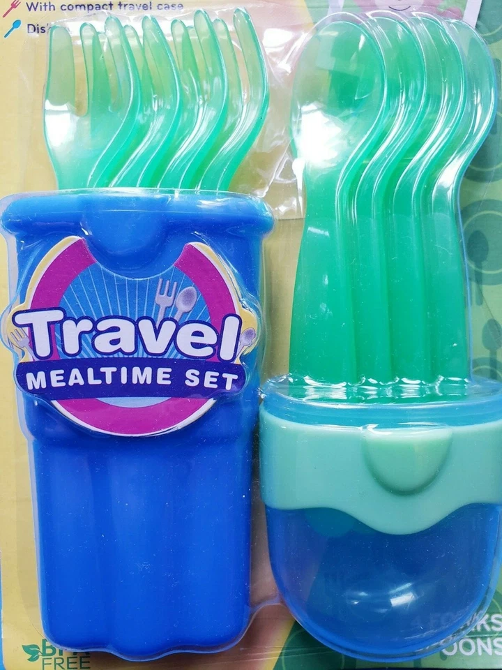 NUBY BABY LED FEEDING TRAVEL MEALTIME SET WITH CASE SET OF 8 GREEN BLUE NEW - Image 2 of 4