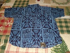 Vintage Mens 70  s 80's 90  s Hawaiian Shirt Print COTTON TRIBAL BLUE CAMP UNIQUE