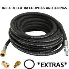 Pressure Washer Hose 50' w/ Couplers - 4000 PSI BLACK Wire Braid EXTRAS INCLUDES