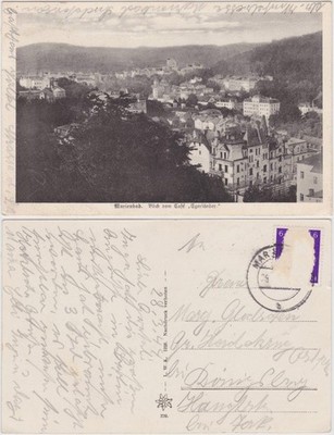 Postcard Mariánské Lázně view from Cafe Egerländer 1928