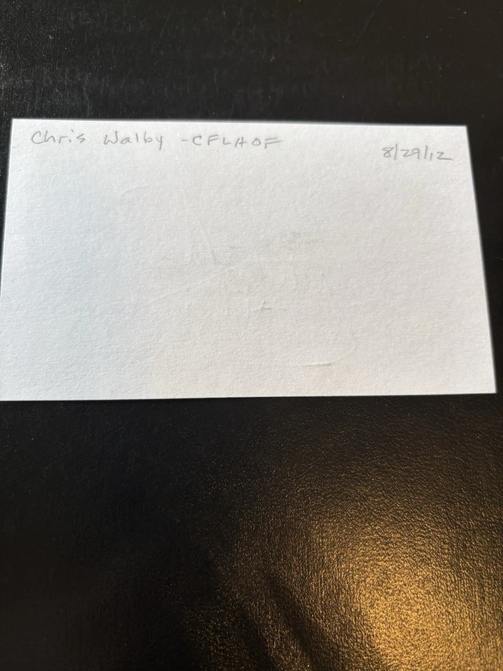 Chris Walby -OT- CFLHOF ‘03, Winnipeg Blue Bombers, Signed 3x5 Index Card - Image 2 of 2