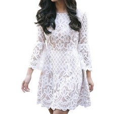 NWOT Eliza J Women's White Nude Bell Sleeve Lace Fit & Flare Dress Size 12 Party