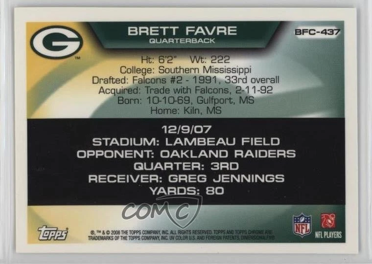 2008 Topps Chrome Brett Favre Collection Brett Favre #BFC-437 HOF - Image 2 of 2