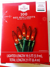 Holiday Time 100 Red Mini String Lights Christmas with Green Wire NEW Miniature