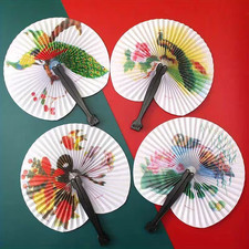 SIX Bird & Flower Patterned Folding Hand Fans  for Summer / Wedding / Party Bags