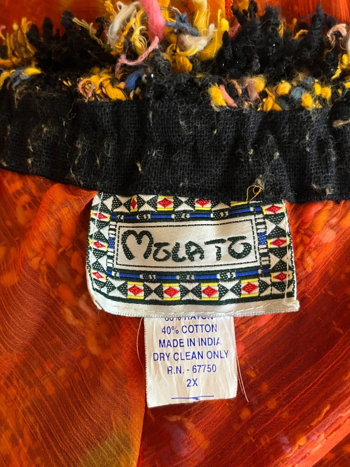 Conjunto Chaqueta Falda Molato Talla Grande 2X Tweed Arte para Usar Negro Naranja Foto 4 de 4