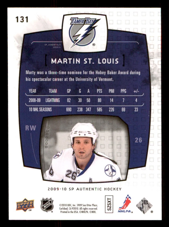 2009-10 SP Authentic #131 Martin St. Louis ESS /1999 - Image 2 of 2