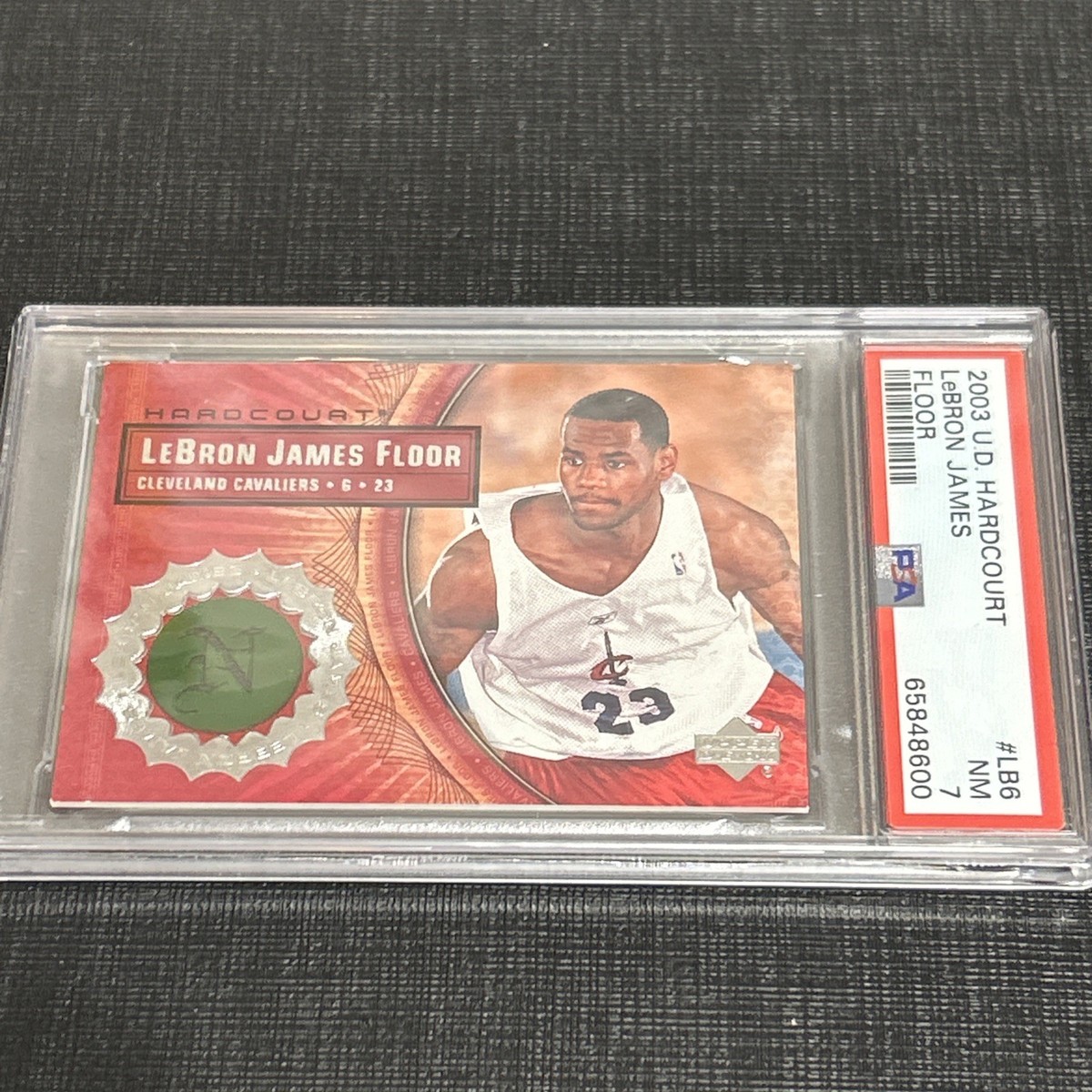 LeBRON JAMES 2003 UPPER DECK HARDCOURT #LB6 FLOOR RELIC PSA 7 