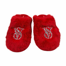 Victoria's Secret Red Luxe Plush Closed-Toe Slippers Size Small Faux Fur Slip On