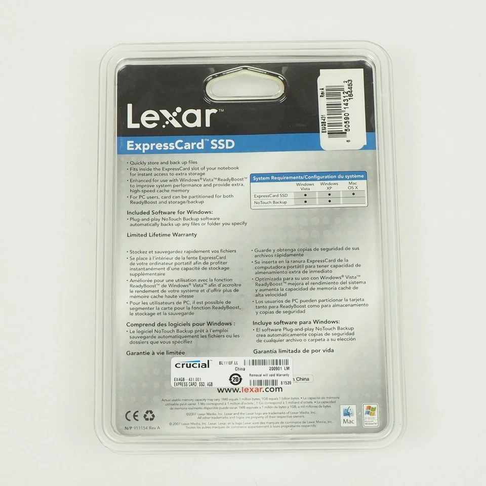 Unidad de estado sólido SSD ExpressCard de 4 GB Lexar nueva ReadyBoost Windows Vista Foto 3 de 4