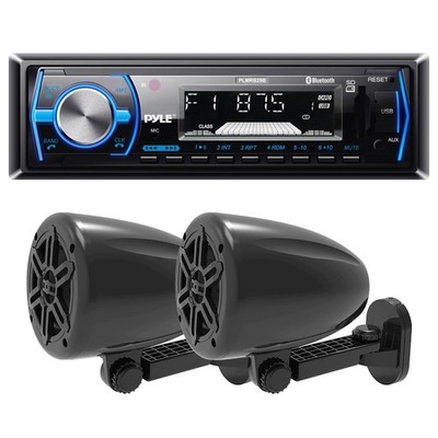 Pyle PLMRB29B 1-Din Receiver with 1 Pair of 4'' 150W 2Way Off Road Black Speakers