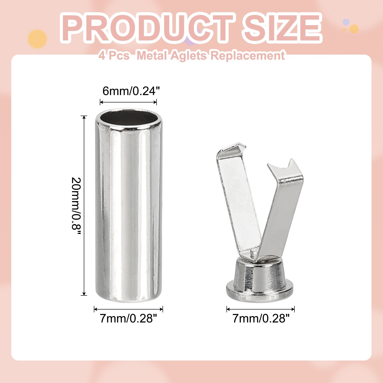 APL Aglets da 0 8 Pollici per Lacci per Scarpe 4 Pezzi Punte di Ricambio per Aglets in Metallo Argento Bianco