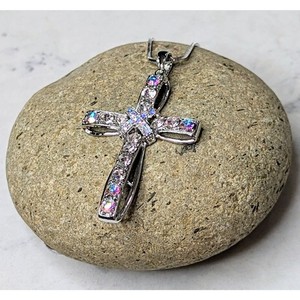 Authentic White Gold Plated Crystal Large Cross Necklace NEW Religious Spiritual Gift