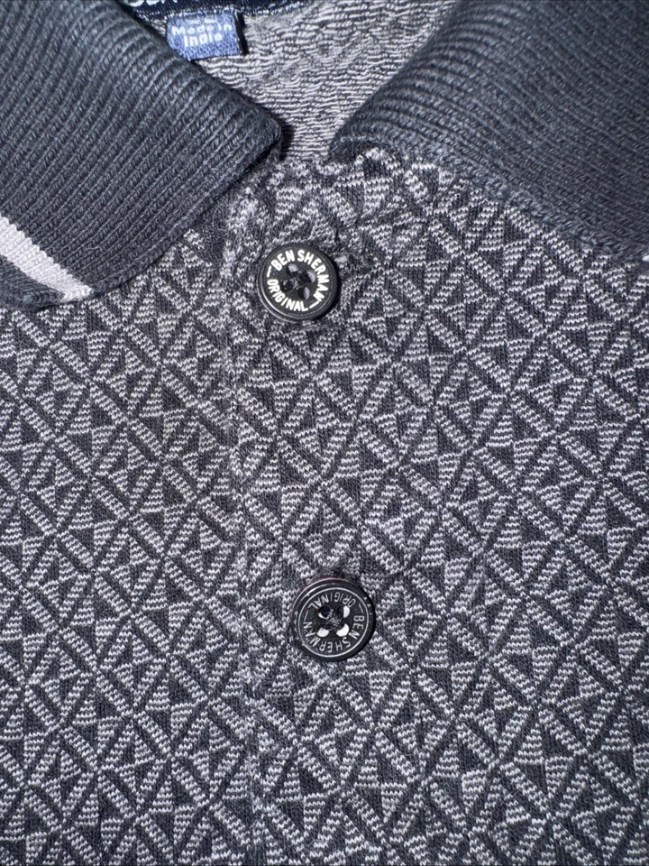 Camisa Polo Ben Sherman Patrón Geométrico Negro Blanco Borde Algodón XL 22x25 Foto 3 de 4