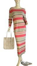 JONES NEW YORK VINTAGE Y2K CORAL BEIGE LINEN BLEND STRIPED SKIRT SET SIZE M