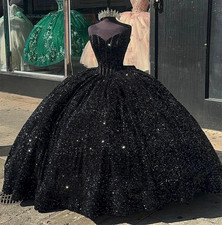 Sparkly Black Quinceanera Dress Sweet 16 Princess Birthday Party Ball Gowns